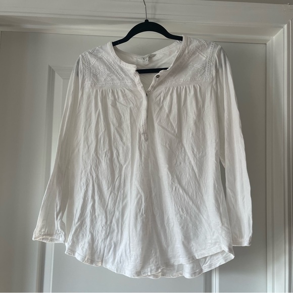 Lucky Brand white embroidered 3/4 sleeve top size Large - Picture 1 of 7